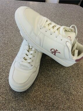 Calvin Klein White Sneakers with Pink Logo Accent